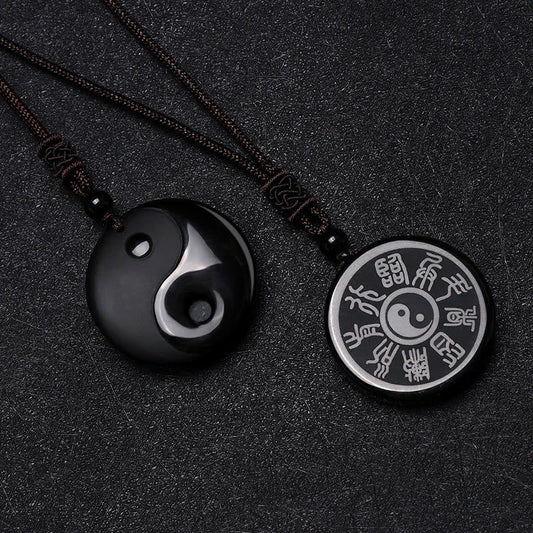 Black Obsidian Nine-Character Mantra Necklace