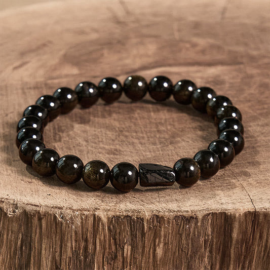 Gold Sheen Obsidian Black Tourmaline Bracelet