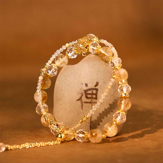 Citrine Glass Flower Multi-Layer Bracelet