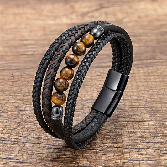Tiger's Eye Braided Leather Bracelet