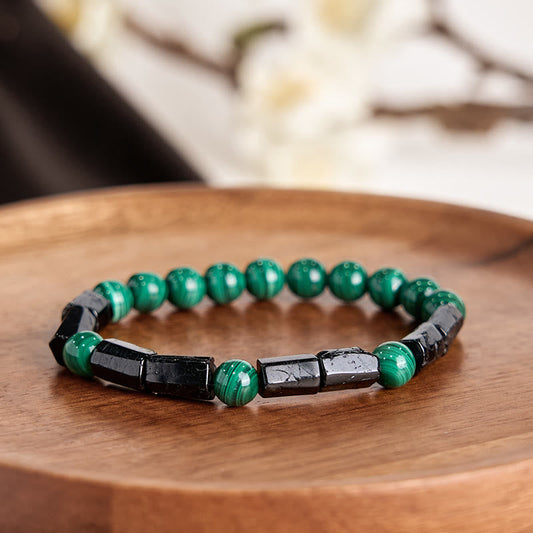 Malachite Black Tourmaline Bead Bracelet