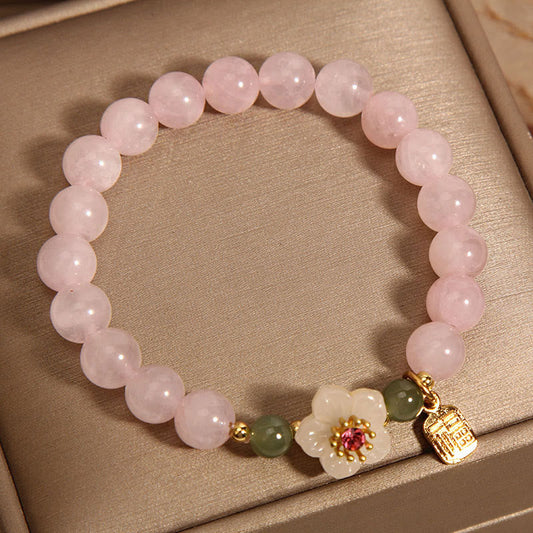 Rose Quartz Jade Fu Character Bracelet