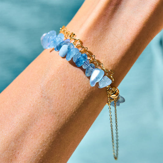 Aquamarine Gravel Design Star Magnetic Buckle Bracelet