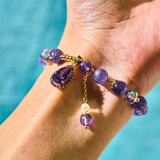 Amethyst Zircon Heart Charm Bracelet