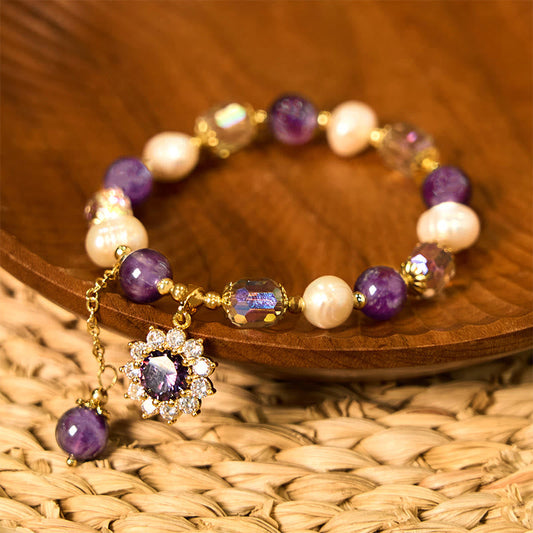 Amethyst Pearl Sunflower Bracelet