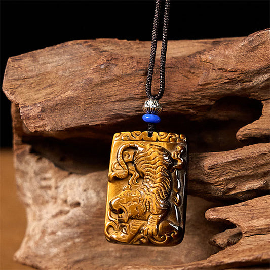Tiger's Eye Square Tiger Pattern Rope Necklace
