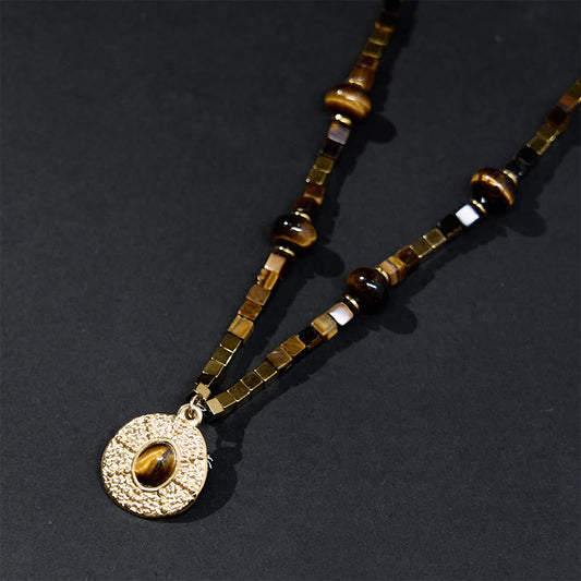 Tiger's Eye Square Titanium Steel Necklace