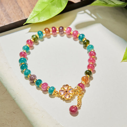 Tourmaline Four-Leaf Clover Flower Bracelet