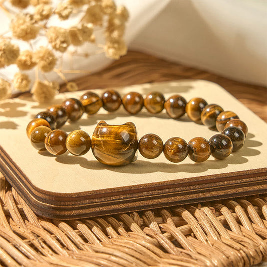 Tiger's Eye Cat Bead Bracelet