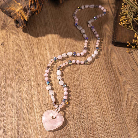 Rose Quartz Green Aventurine Heart Beads Necklace