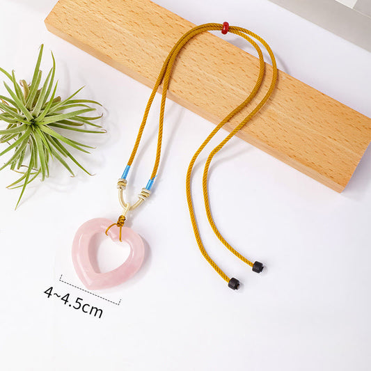 Rose Quartz Hollow Heart Necklace