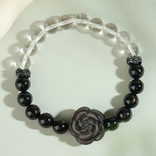 Black Tourmaline Quartz Rose Bracelet