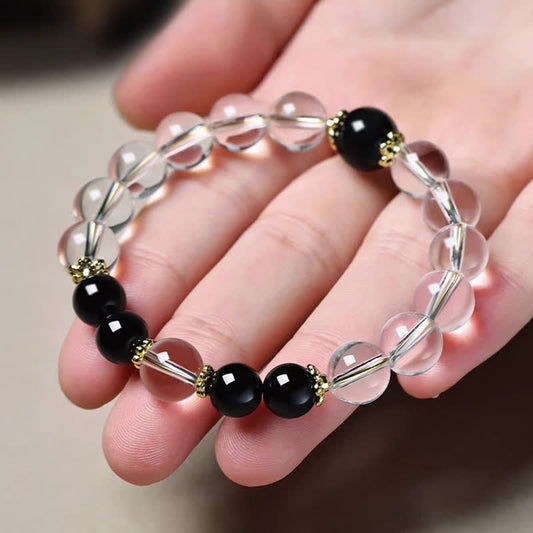 Clear Quartz Obsidian Bead Bracelet