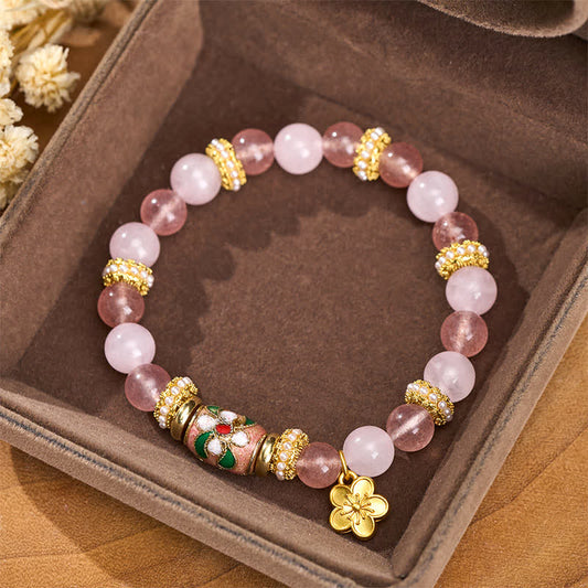Strawberry Rose Quartz Flower Bracelet