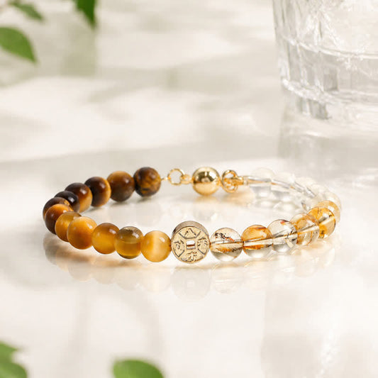 Tiger's Eye Fu Character Coin Bracelet