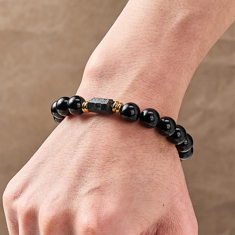 Obsidian-Turmalin-Armband mit runden Perlen