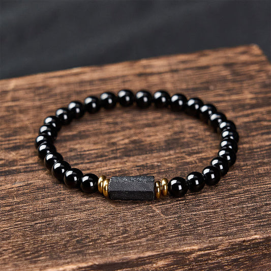 Obsidian Tourmaline Round Bead Bracelet