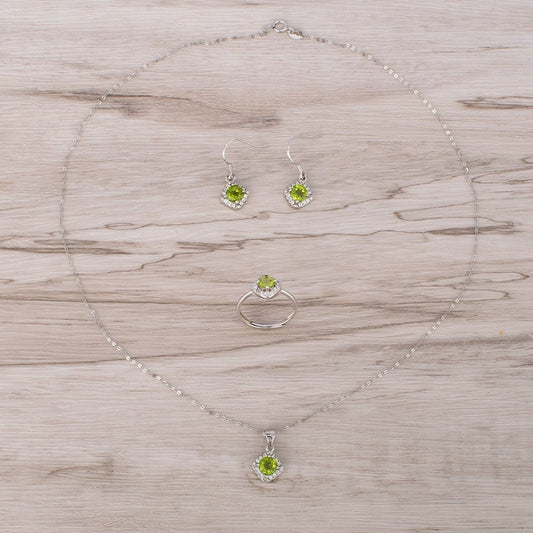Natural Peridot Stone Jewelry Set – Ring, Pendant & Earrings (3-Piece)