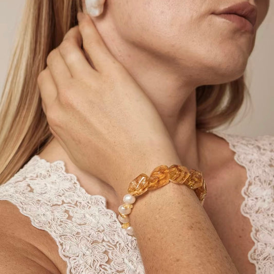 Golden Bloom Citrine & Pearl Bracelet