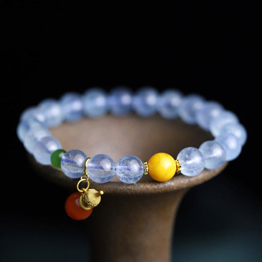 Aquamarine Red Agate Gourd Charm Bracelet
