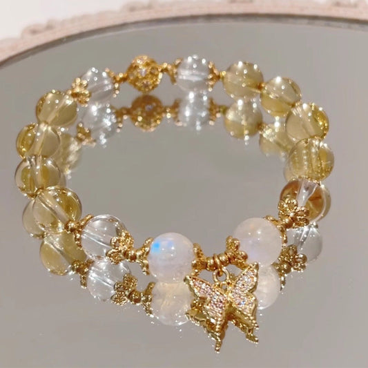Citrine Moonstone Butterfly Charm Bracelet