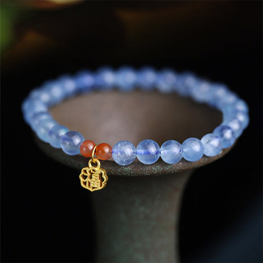 Aquamarine Red Agate Charm Bracelet