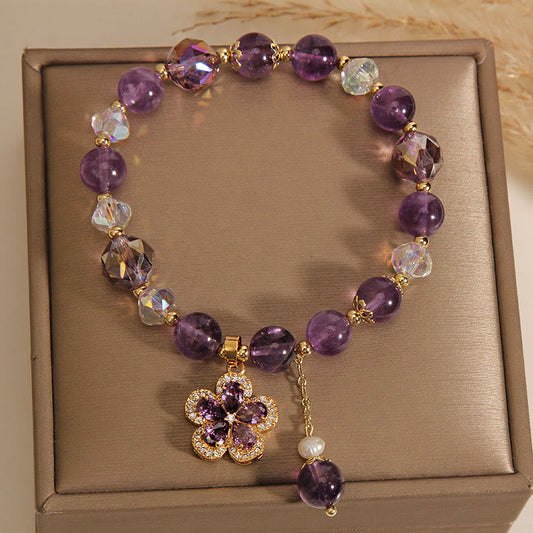 Amethyst Pearl Flower Bracelet