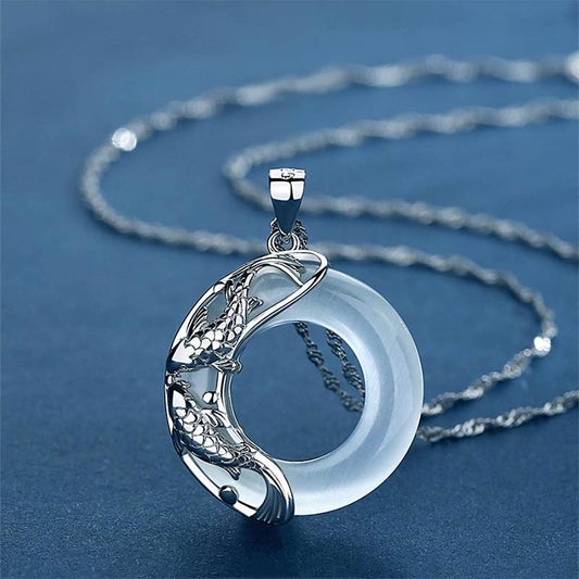 White Jade Koi Fish Necklace