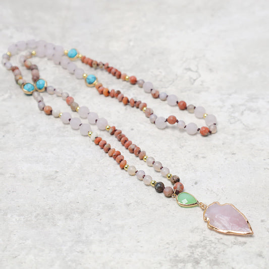 Rose Quartz Arrowhead Pendant Necklace