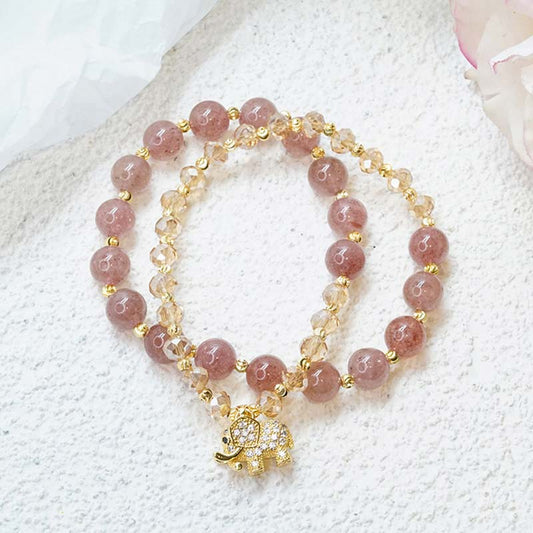 Rose Quartz Elephant Charm Bracelet