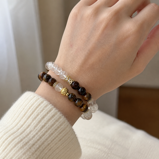 Golden Balance Tiger Eye & Clear Quartz Bracelets