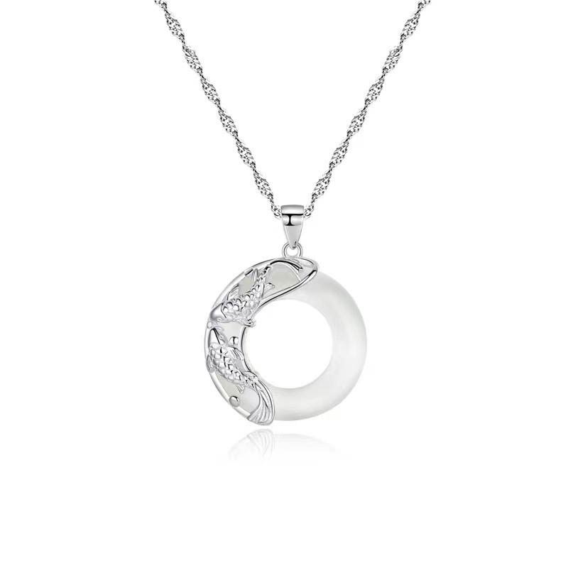 White Jade Koi Fish Necklace