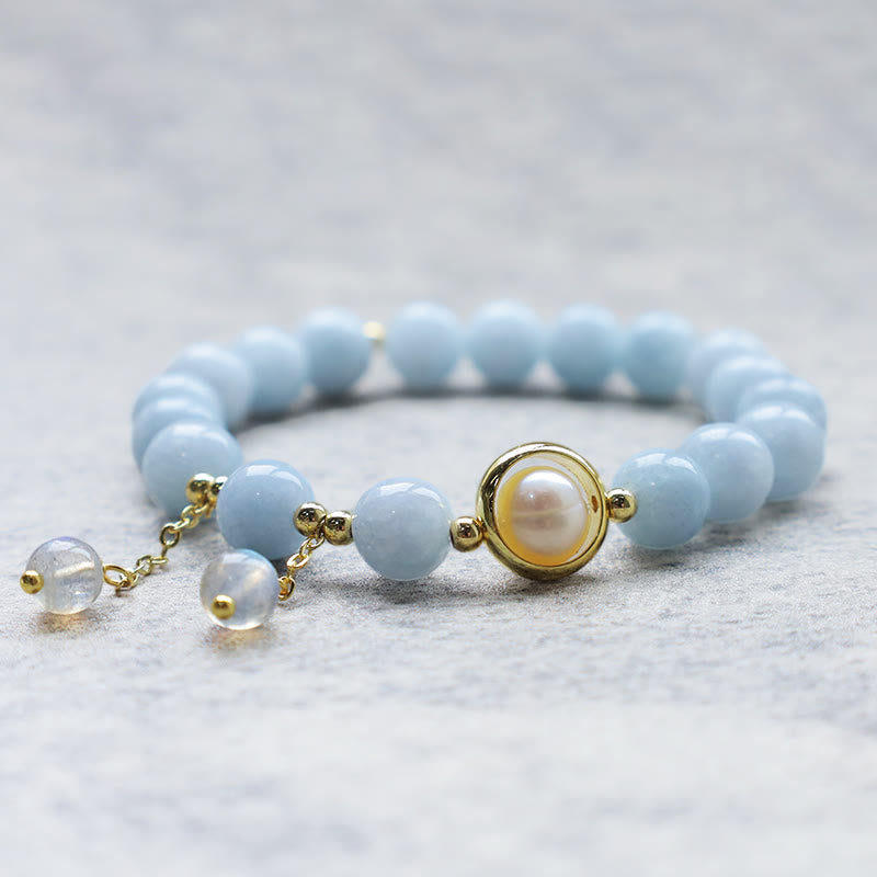Aquamarine Pearl Moonstone Beads Charm Bracelet