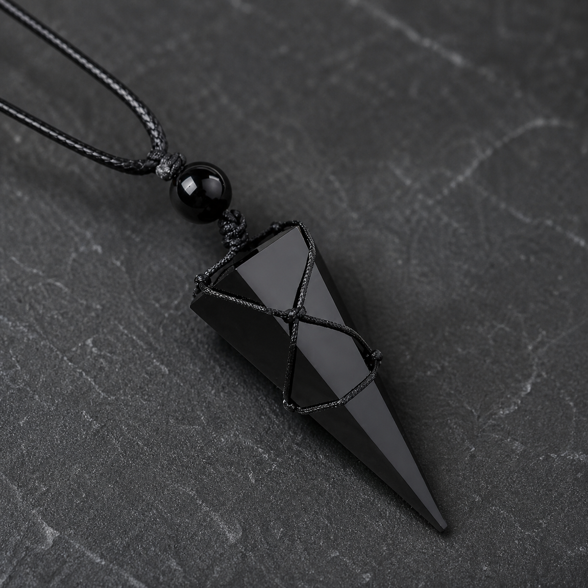 Shadow Shield Black Crystal Point Cord Necklace