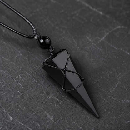 Shadow Shield Black Crystal Point Cord Necklace