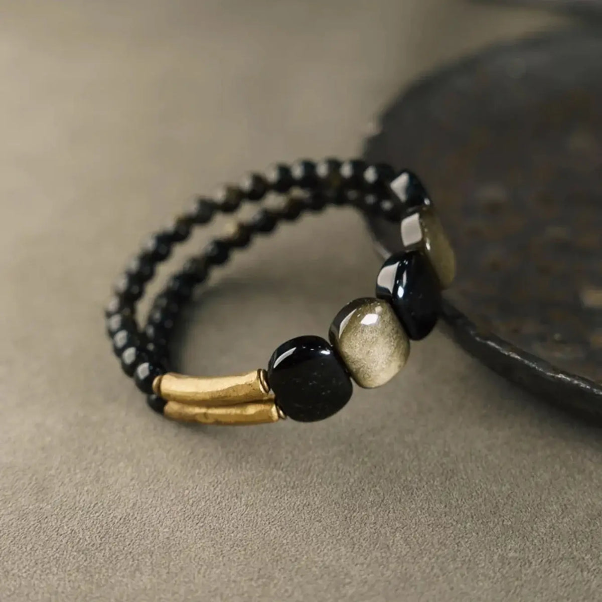 Obsidian & Goldstone Bracelet – Mindful Energy Accessory