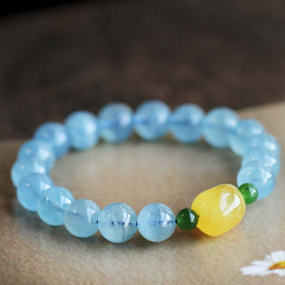 Aquamarine Amber Bead Bracelet