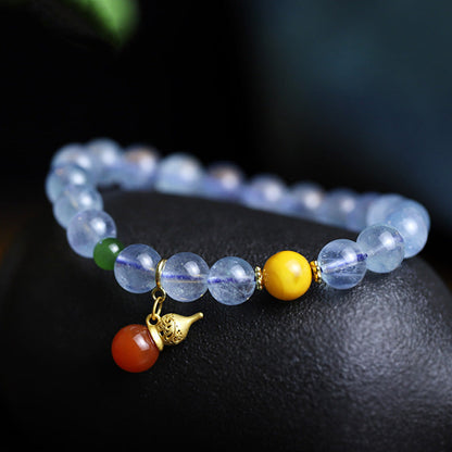 Aquamarine Red Agate Gourd Charm Bracelet