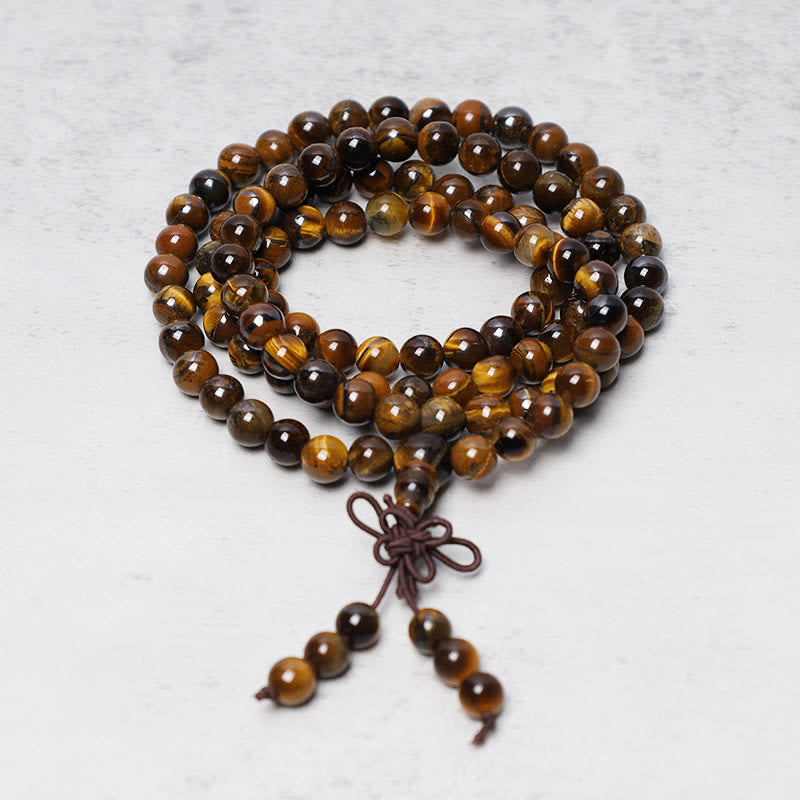 Tibetan 108-Bead Tiger's Eye Mala Bracelet