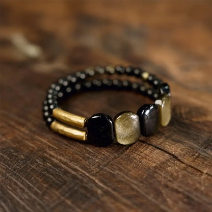 Obsidian & Goldstone Bracelet – Mindful Energy Accessory