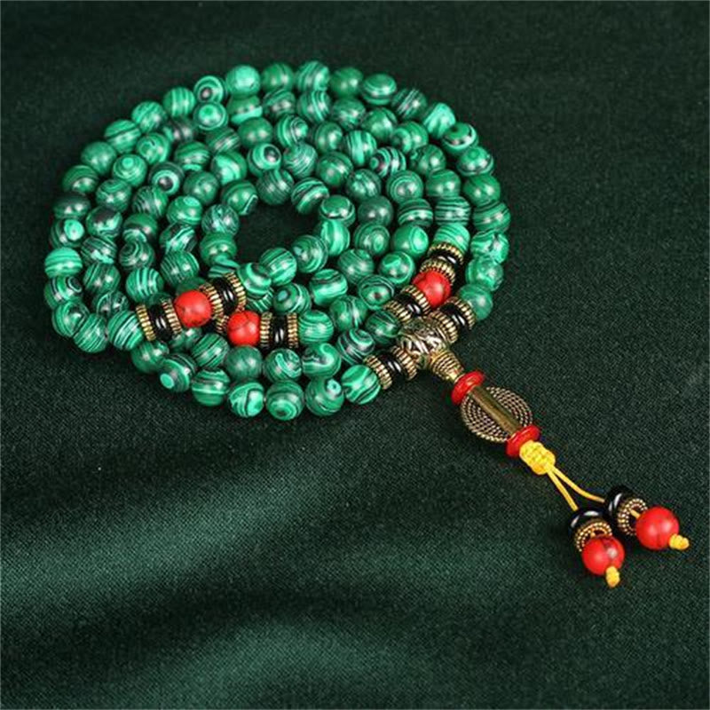 Tibetan 108-Bead Malachite Mala Bracelet