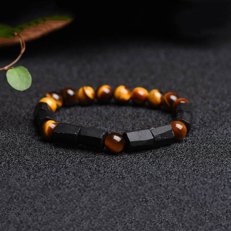 Armband in Geschenkbox: Schwarzer Turmalin und Tigerauge