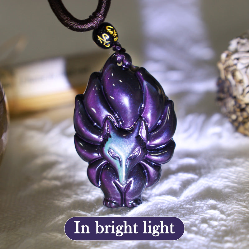 Obsidian Nine-Tailed Fox Pendant Necklace