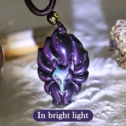 Obsidian Nine-Tailed Fox Pendant Necklace