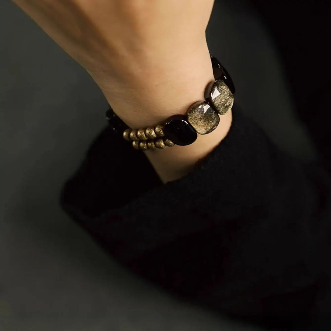 Obsidian & Goldstone Bracelet – Mindful Energy Accessory