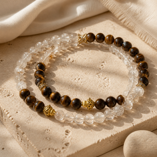 Golden Balance Tiger Eye & Clear Quartz Bracelets