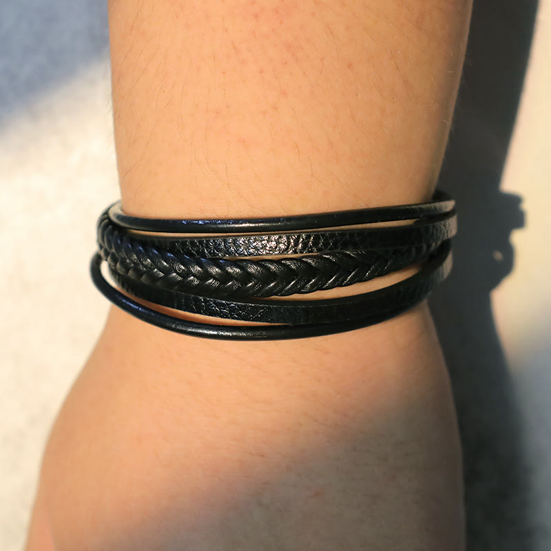 Lava Rock Black Onyx Bead Leather Bracelet