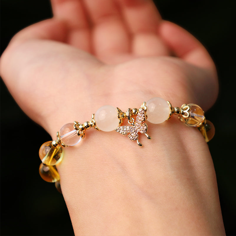 Citrin-Mondstein-Schmetterlings-Charm-Armband