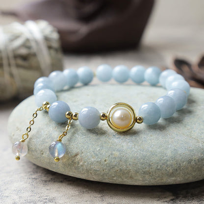 Aquamarine Pearl Moonstone Beads Charm Bracelet