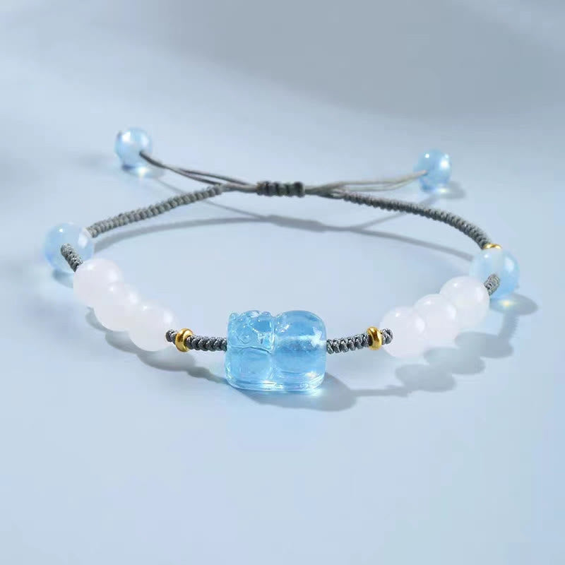 Aquamarine Pixiu Hetian White Jade Bracelet by Worn Within